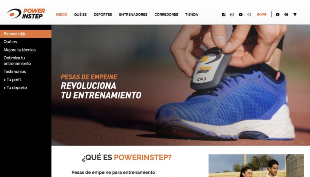 Captura de la pantalla de inicio de la nueva página web de Powerinstep