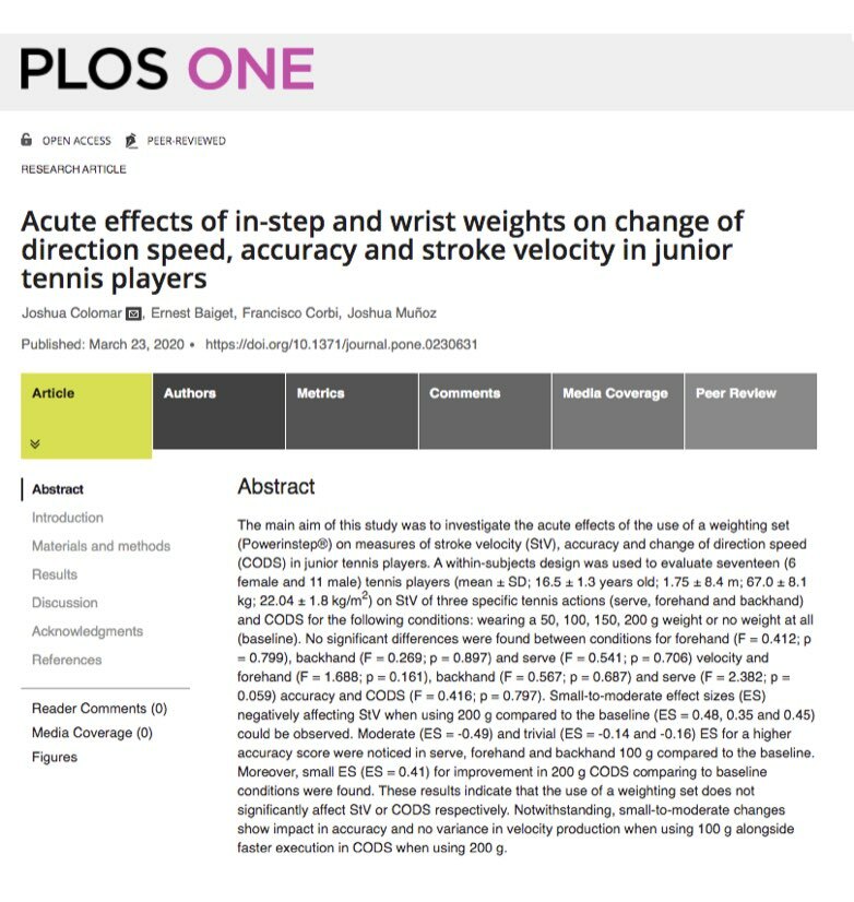 Estudio dirigido por Ernest Baiget publicado en PLOS ONE sobre los efectos agudos de Powerinstep en el tenis